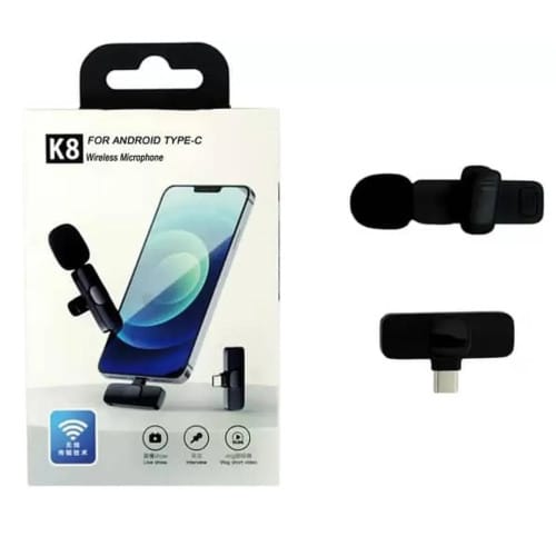 K8 Collar Wireless Microphone for Type C Mobiles / K8 Wireless Lavalier Microphone Type C Supported (Single Mic & Single Type C Receiver)