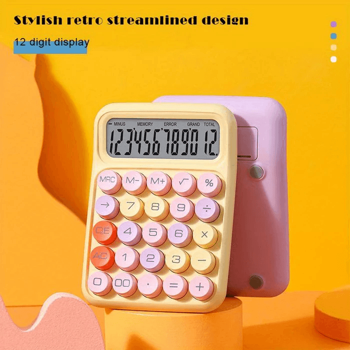 Desktop Calculator 12 Digit Large LCD Display Big Round Button Cute Gradient Colored Calculator