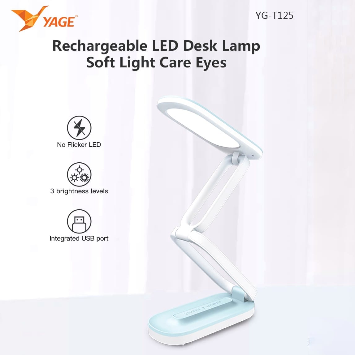 Yage T-125 LED Table Lamp USB Rechargeable Reading Desk Lamp