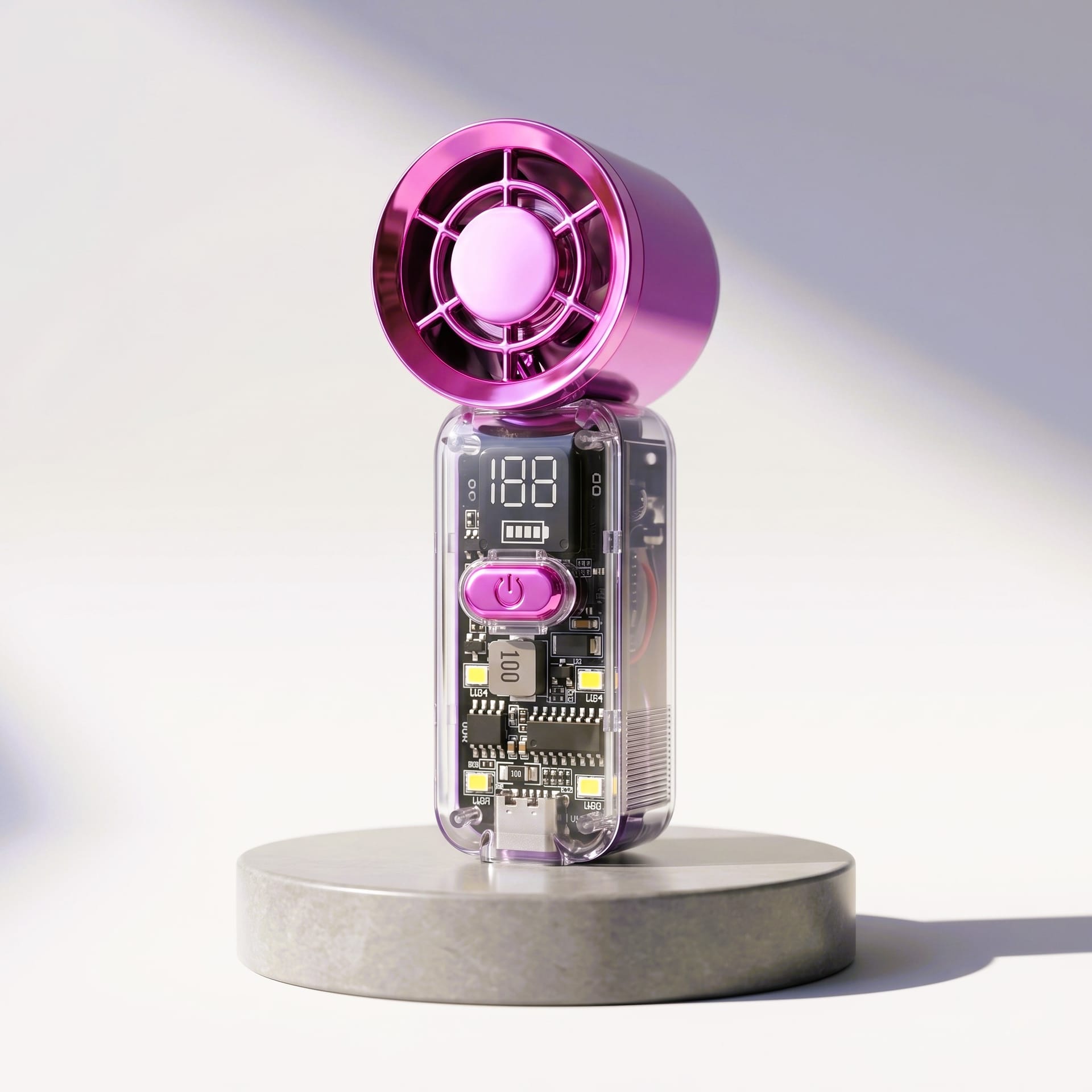 High-Speed Handheld Transparent Fan with Digital Display